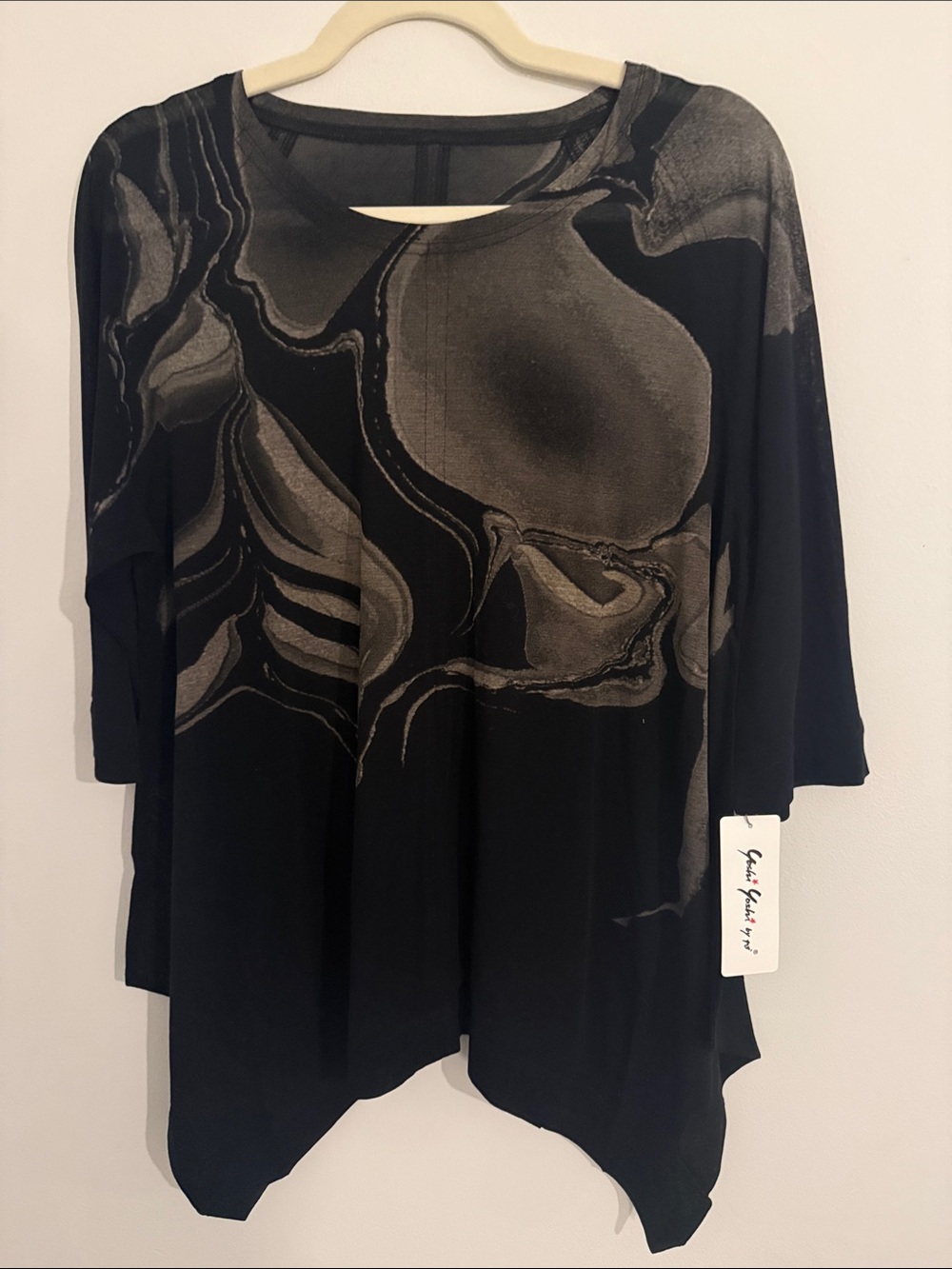 Yoshi Yoshi by PJ Black Tunic with Gray Marbled Print, Japanese Designer, Size L